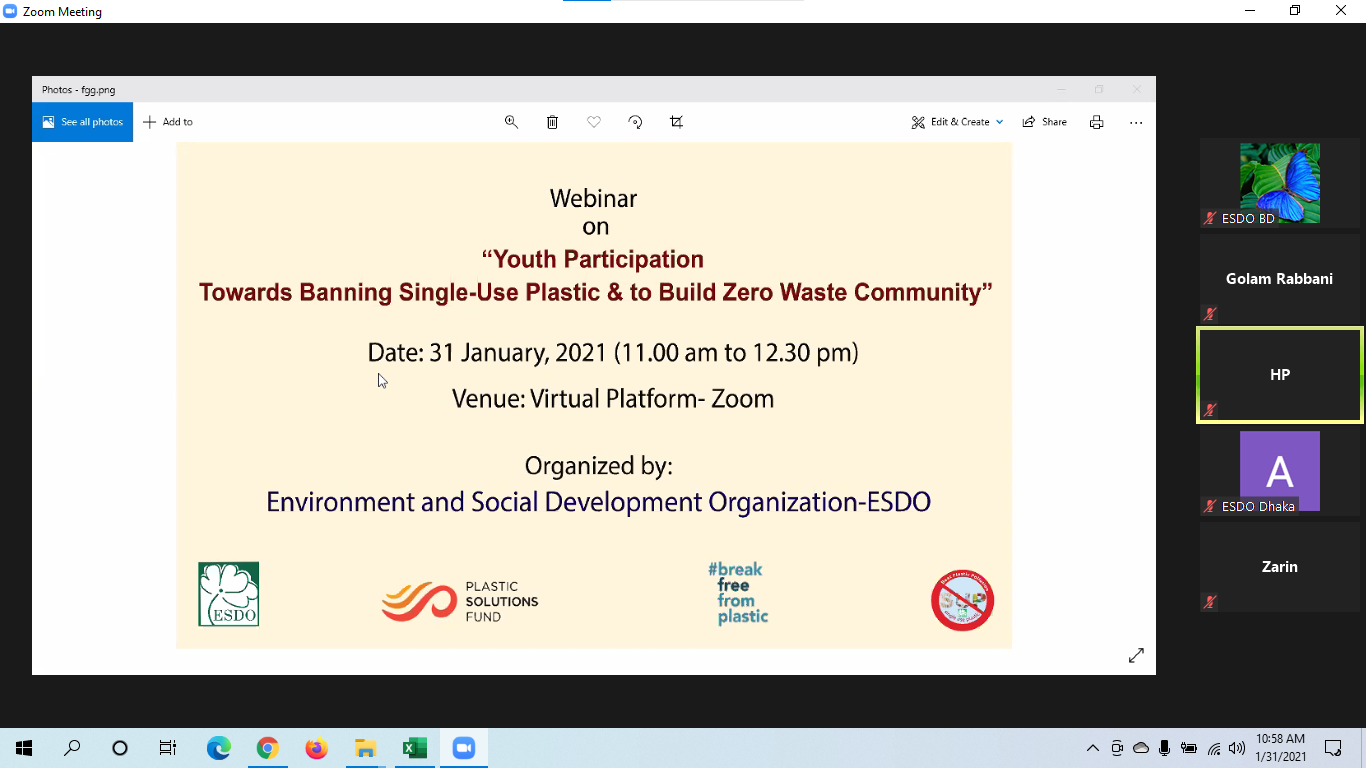 Webinar on “Youth Participation towards Single-Used Plastic and to Build Zero Waste Community”