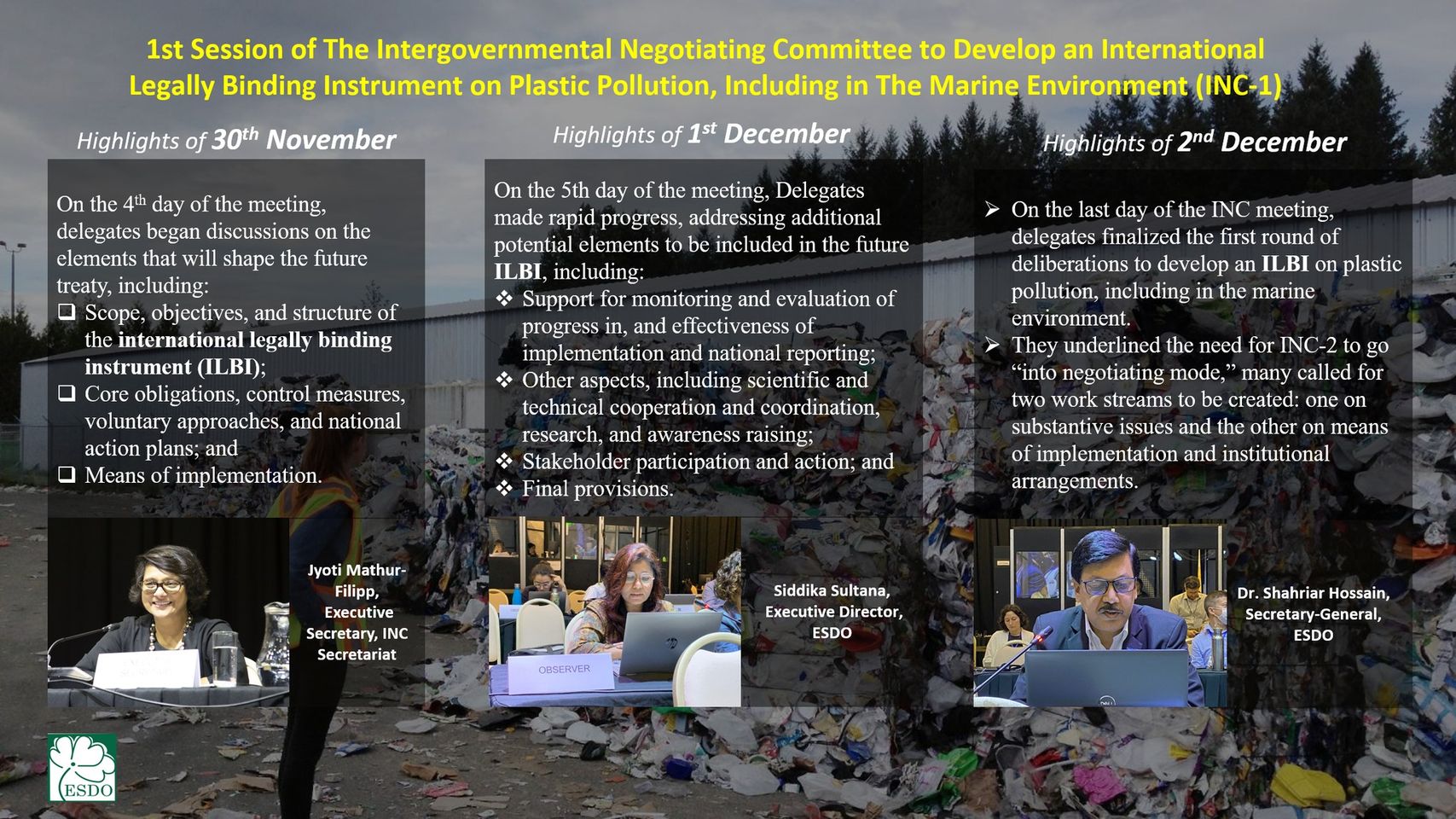 Day 3, 4 and 5: 1st Session of the Intergovernmental Negotiating Committee to develop an international legally binding instrument on plastic pollution, including in the marine environment (INC-1)