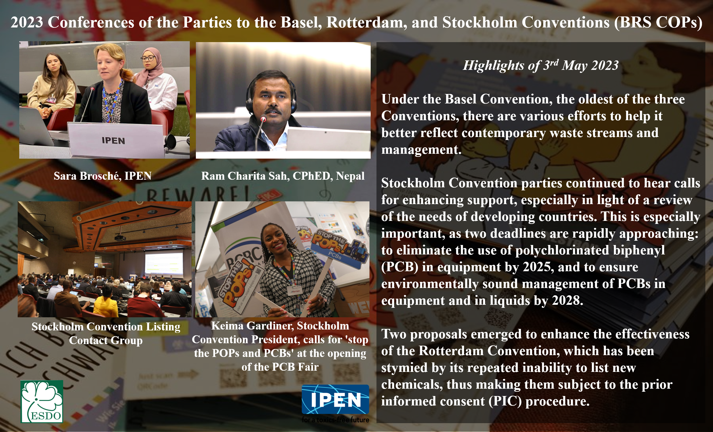 Highlights of 3 May 2023 from 2023 Conferences of the Parties to the Basel, Rotterdam, and Stockholm Conventions (BRS COPs)